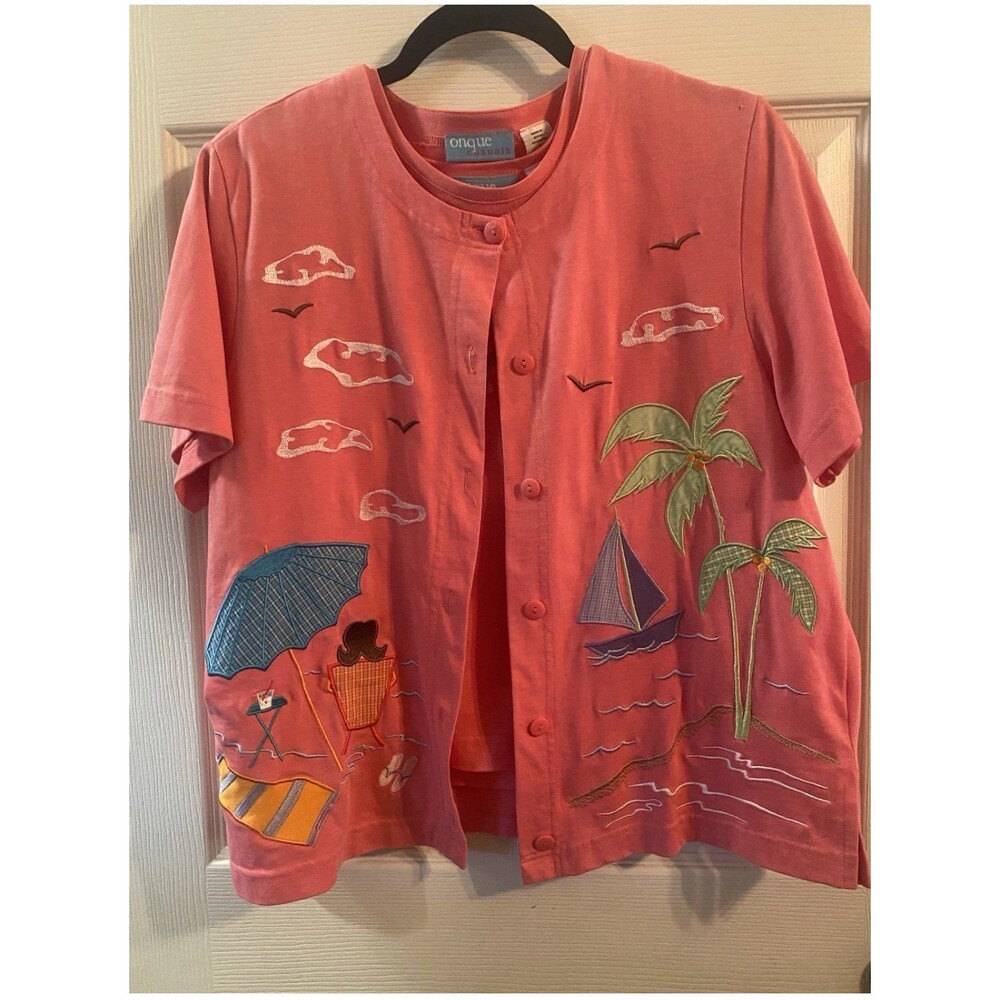 Vintage Onque Outfit Pants Jacket Top Womens Small Pink Coastal Beach 3 PC